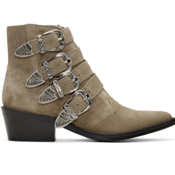 Toga Pulla Beige Suede Buckled Western Ankle Boot - Picture 2 of 7